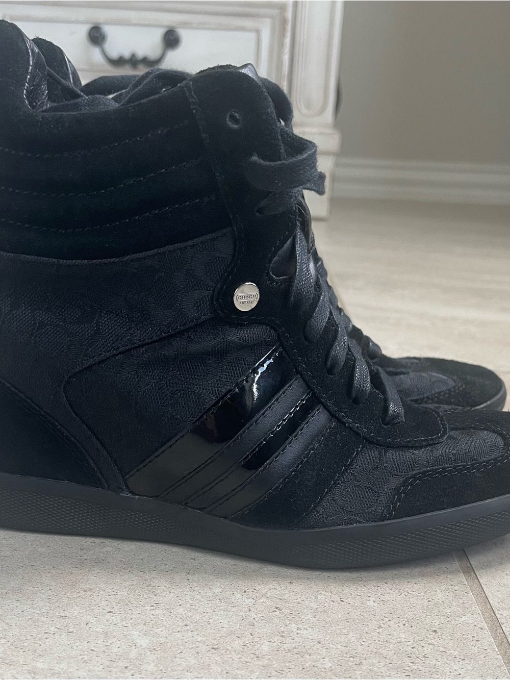 Coach Black High-Top Wedge Sneakers size 9
